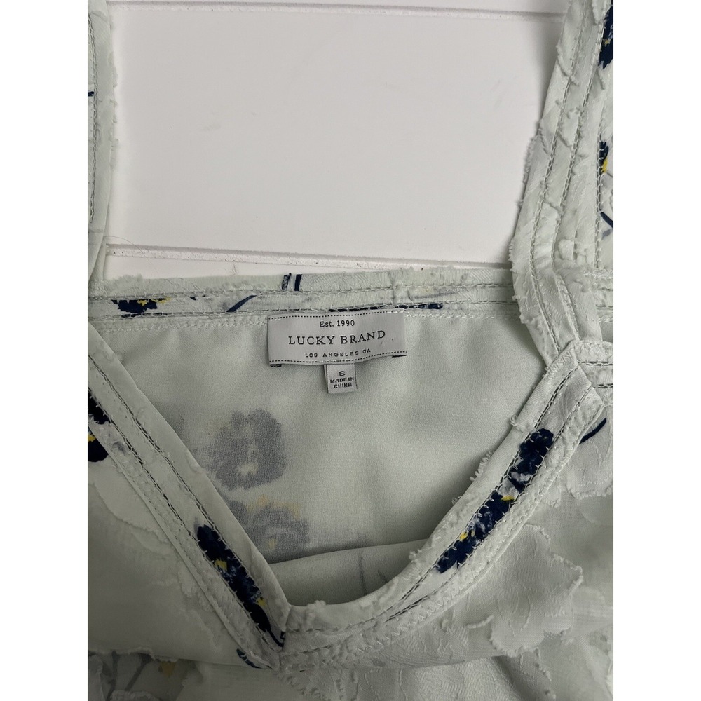 Lucky Brand Womens S Pale Green w/Blue Floral Off Shoulder Layered Lined Blouse - Picture 5 of 7
